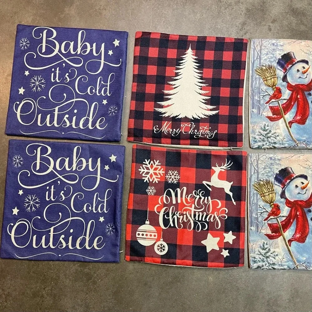Christmas Pillow Case Set of 6 Cushion Cover Buffalo Throw Sofa Decor